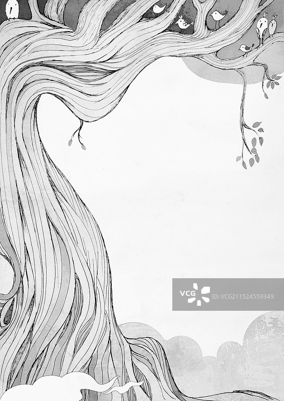一棵树黑白插画图片素材