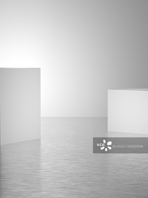 有白色石膏质感方体的拉丝金属地面图片素材