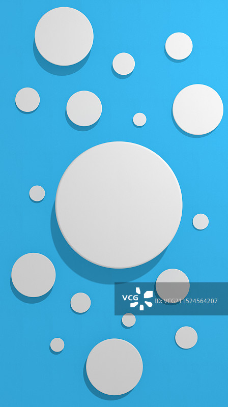 白色有影子的带厚度的圆点在蓝色背景上图片素材