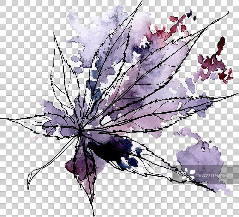 水彩墨水手绘秋叶图片素材