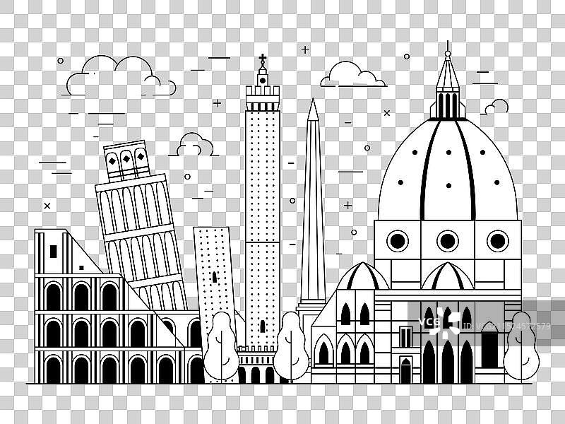 意大利城市风光线条艺术图片素材