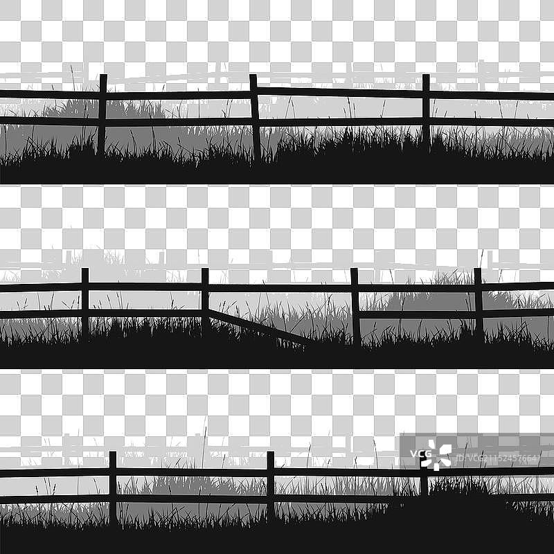 带草地和旧木栅栏的草地轮廓图片素材