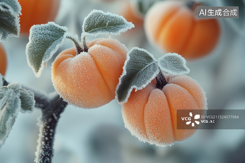 【AI数字艺术】霜柿霜雪霜降挂霜柿子图片素材