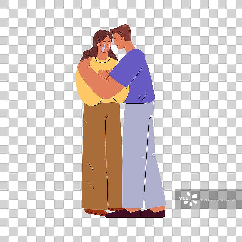 预防自杀月：男人拥抱悲伤的女人图片素材