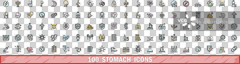 100个彩色线条风格的胃部图标图片素材