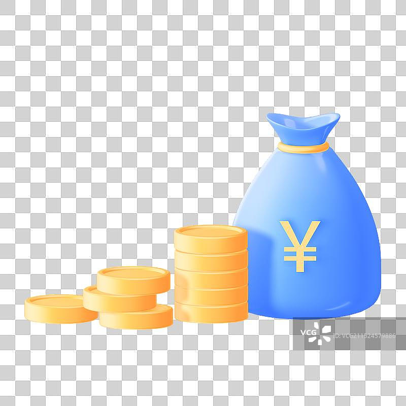 3D金融理财金币钱袋免抠元素图片素材
