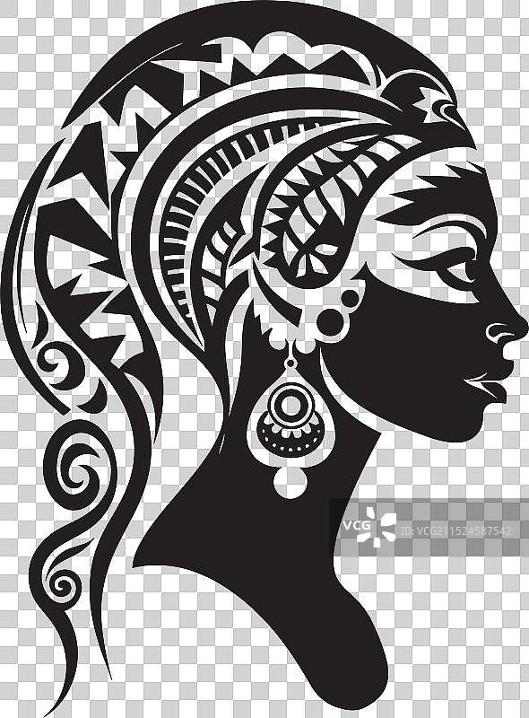 黑色剪影部落女性宁静图腾图片素材