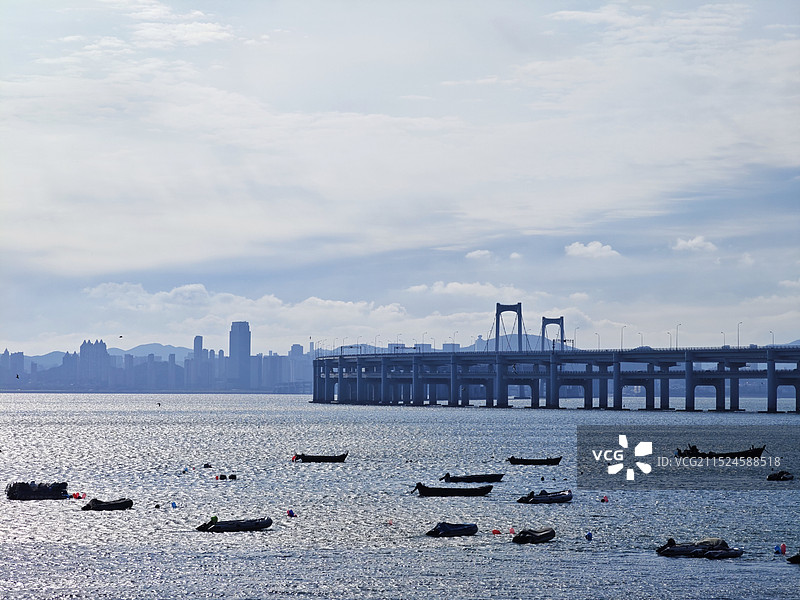 大连星海湾跨海大桥高空远眺视角图片素材