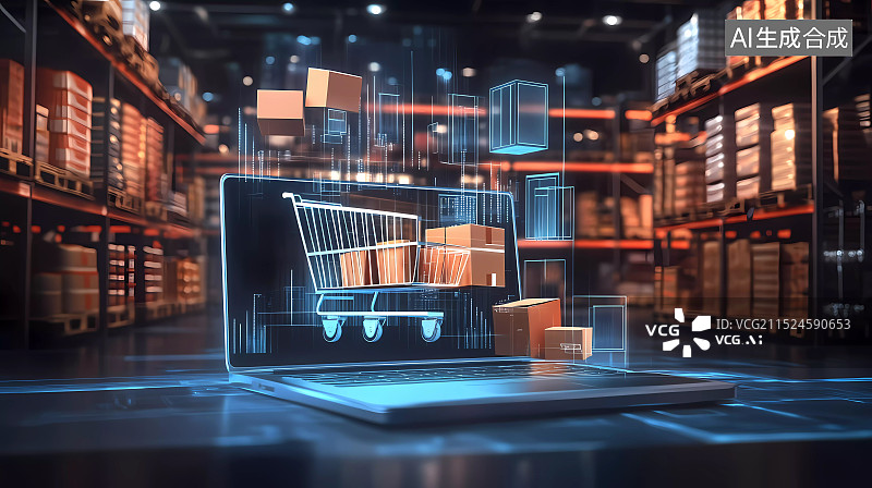 【AI数字艺术】购物车电商互联网购物创意概念插画图片素材