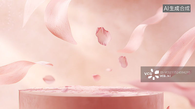 【AI数字艺术】AIGC：粉色花瓣圆形底座 产品展台 电子商务 购物节图片素材