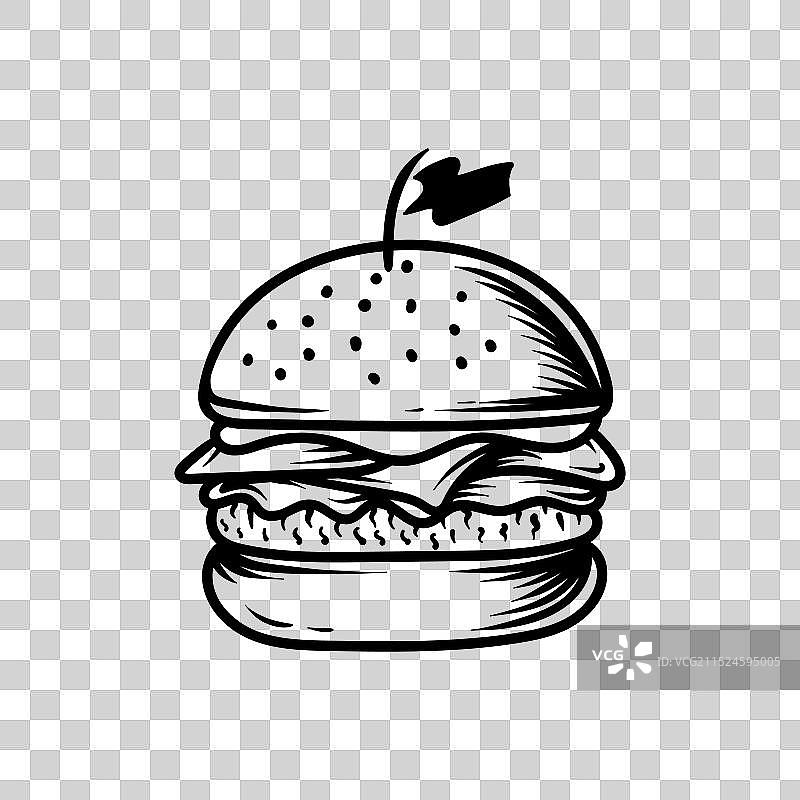 双层芝士汉堡线条艺术风格草图经典图片素材