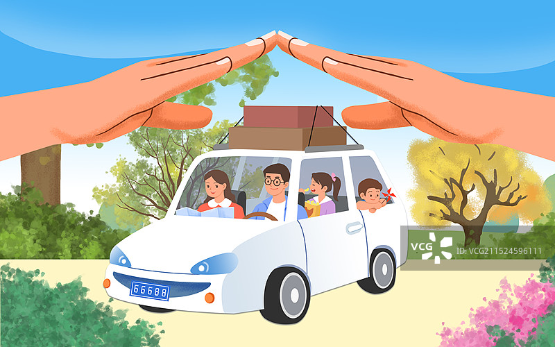 自驾游车辆保险插画图片素材