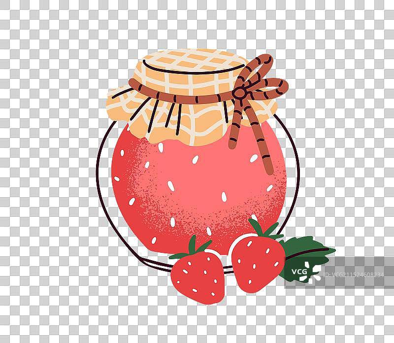 系着细绳的玻璃罐装草莓果酱图片素材