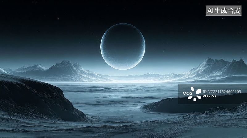 【AI数字艺术】抽象山脉地形戈壁滩升起月亮商务科技背景图片素材