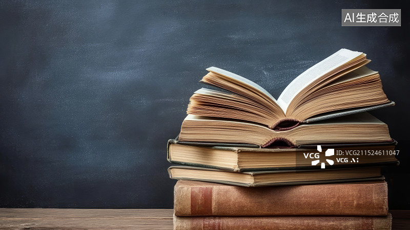 【AI数字艺术】翻开的书本和黑板背景，教育学习概念图片素材