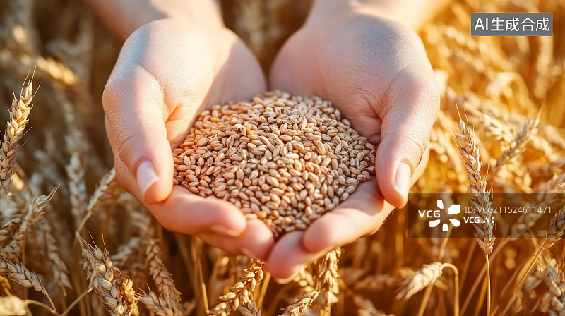 【AI数字艺术】农民双手捧着稻谷，世界粮食日图片素材