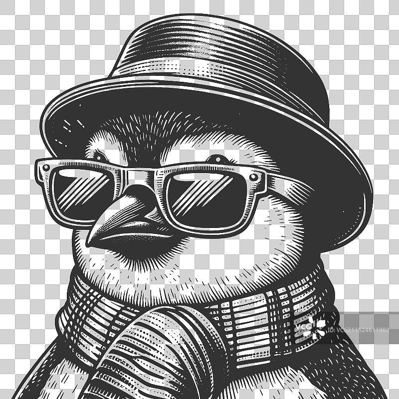 戴太阳镜和帽子的企鹅图片素材