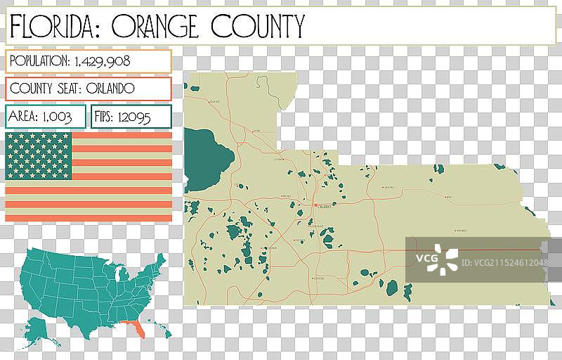 美国佛罗里达州奥兰治县地图图片素材