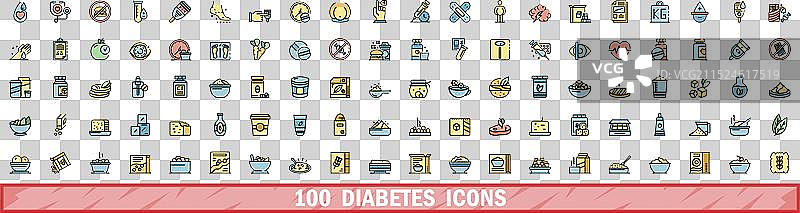 100个糖尿病图标彩色线条风格图片素材