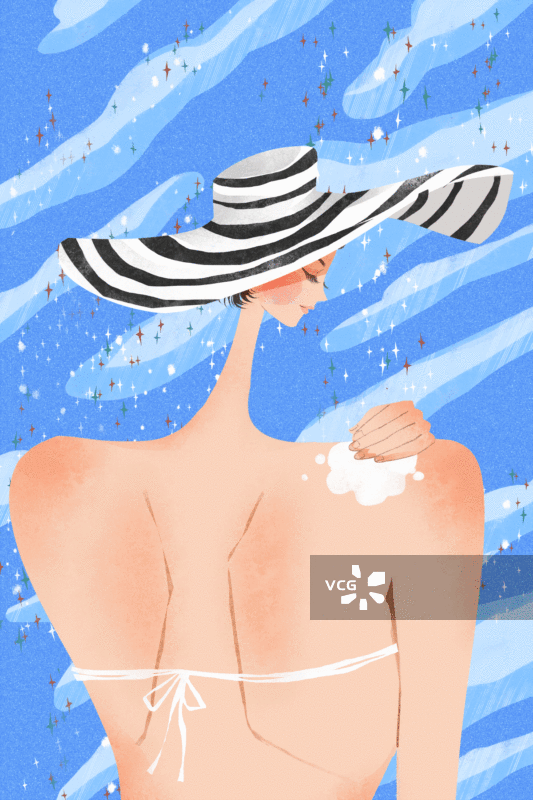 时尚女性涂抹防晒霜插画GIF动图图片素材