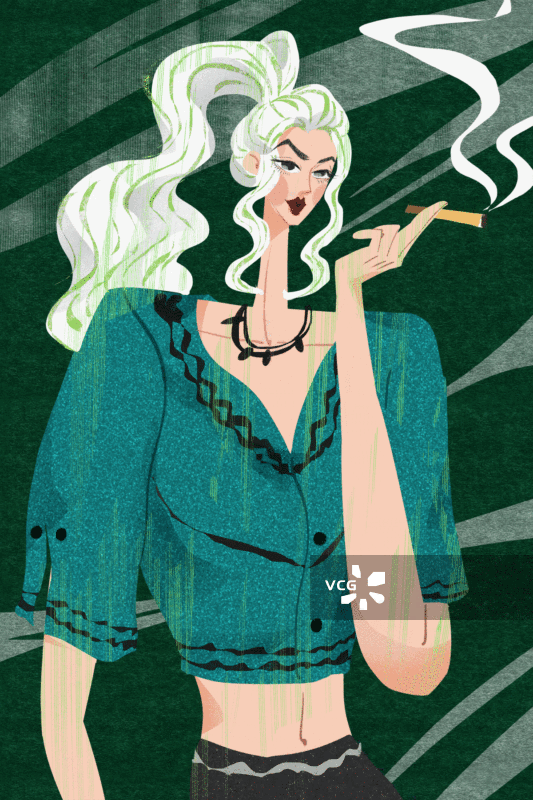 女性吸烟插画GIF动图图片素材