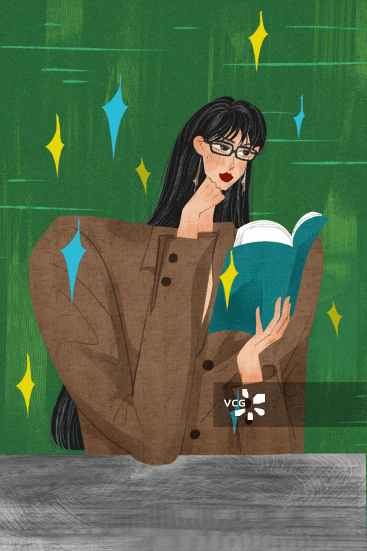 女性看书插画GIF动图图片素材