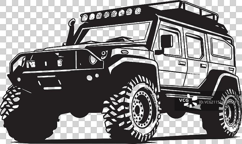 以黑色4x4为特色的粗犷的公路战士标志图片素材