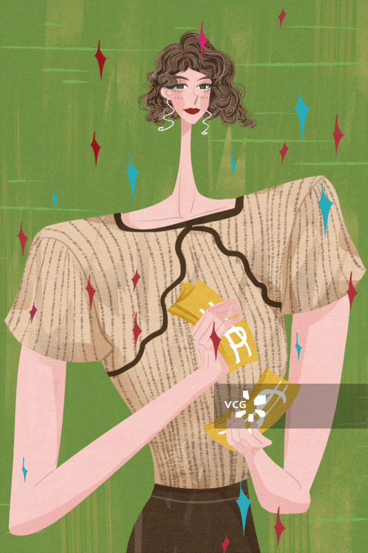 女性数钱插画GIF动图图片素材