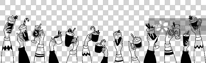 圣诞集市热饮涂鸦可爱举手图片素材