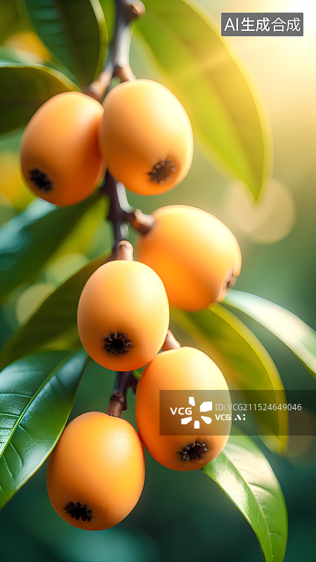 【AI数字艺术】树上的枇杷三维插画图片素材