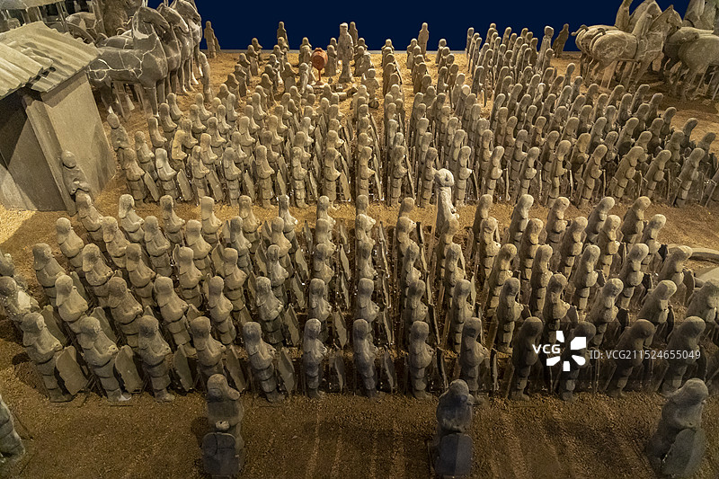 山东省淄博市齐文化博物院（齐文化博物馆）考古厅：临淄山王庄兵马俑—临淄区华盛园生活区山王庄村发现图片素材