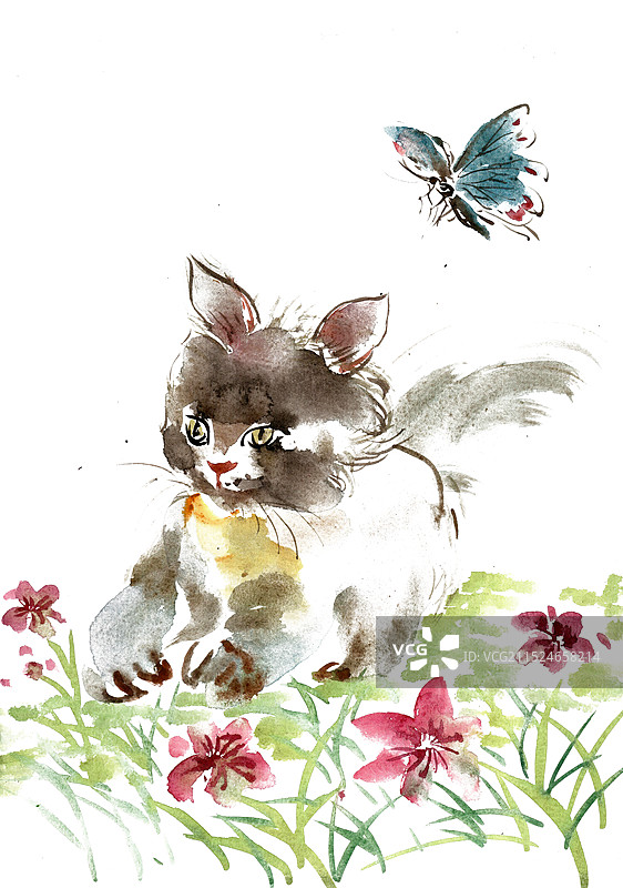 小猫与鲜花图片素材