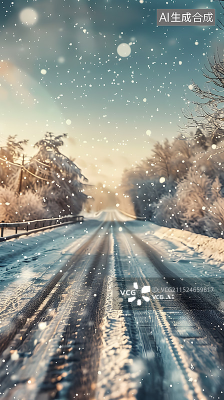 【AI数字艺术】冬天雪花风景图片素材