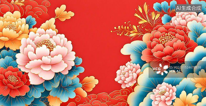 【AI数字艺术】中国风国画牡丹3D插画背景图片素材