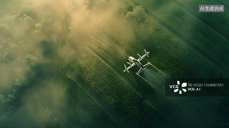 【AI数字艺术】无人机在农作物上方飞行并喷洒农药和浇水图片素材