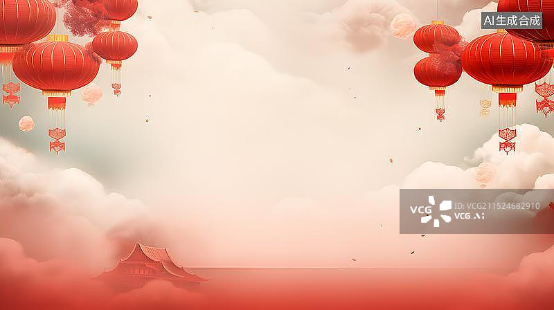 【AI数字艺术】红色灯笼节日传统文化 白色光斑背景图片素材