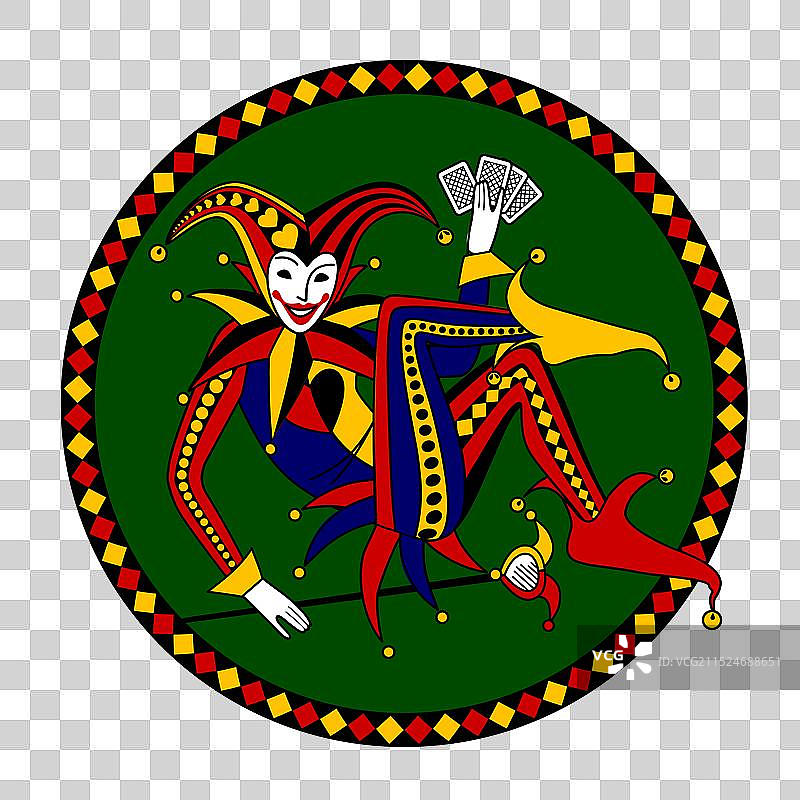 扑克牌小丑线条画图片素材