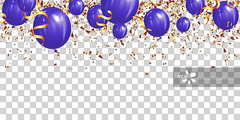 万圣节主题卡片与紫色气球和金色图片素材