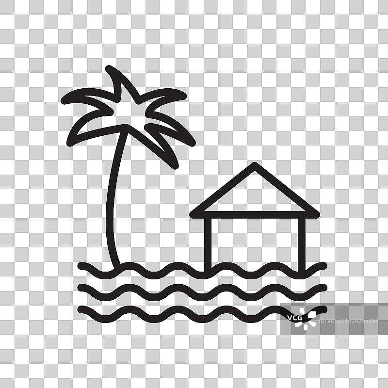 热带岛屿度假村图标黑色线条艺术标志图片素材