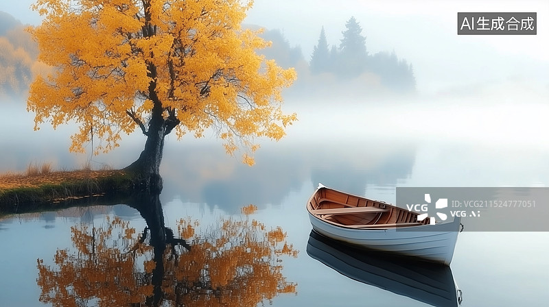 【AI数字艺术】秋季自然风光湖边场景图片素材