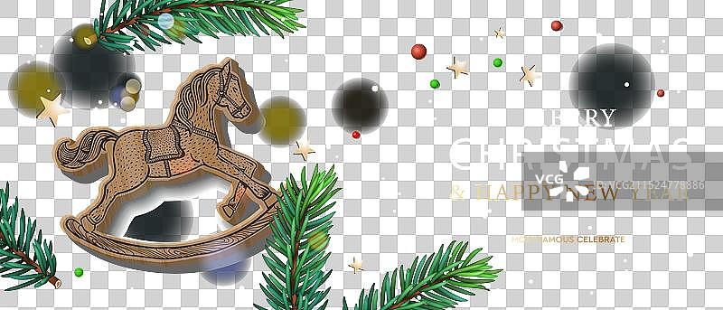 圣诞快乐网页banner与木制摇杆图片素材