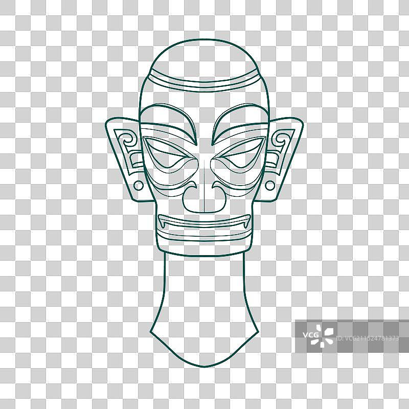 三星堆戴金面铜人像插画矢量元素图片素材