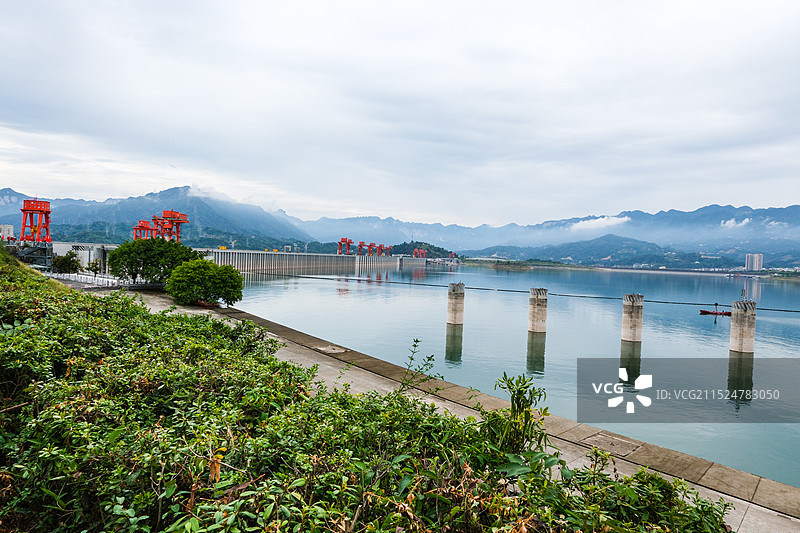中国湖北宜昌，长江三峡风光，高峡平湖，云雾缭绕，三峡大坝，三峡大坝185园区，西陵峡图片素材