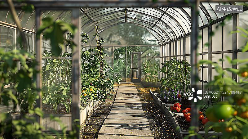 【AI数字艺术】现代化蔬菜大棚里种植的有机蔬菜和智慧农业概念图片素材