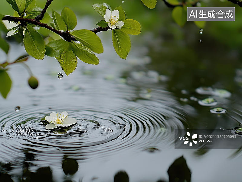 【AI数字艺术】花瓣与露水形成的涟漪图片素材