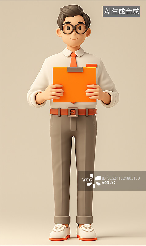【AI数字艺术】卡通职场商务男士拿着文件夹图片素材