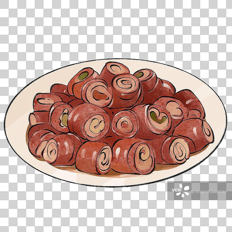 九转大肠-山东省特色美食土特产小吃插画元素图片素材