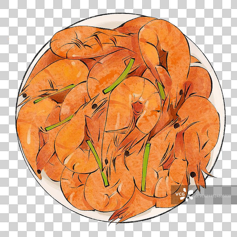 油焖大虾-山东省特色美食土特产小吃插画元素图片素材
