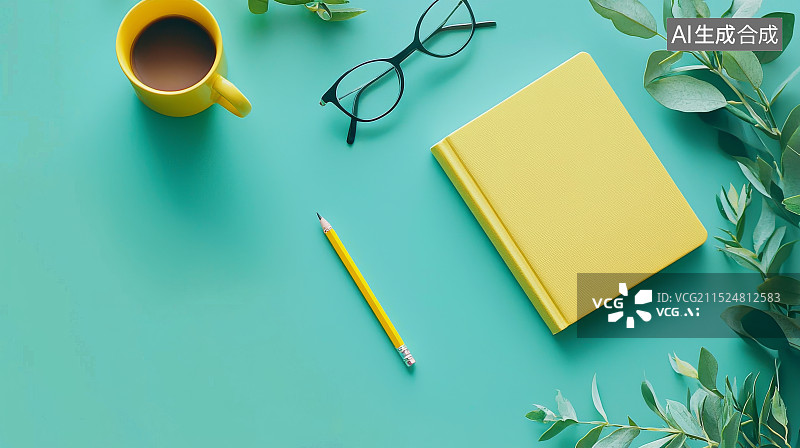 【AI数字艺术】清新色调的桌面书写工具场景图片素材