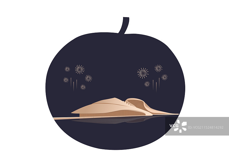 哈尔滨特产冻梨与哈尔滨哈尔滨大剧院一带一路丝绸之路亚冬会旅游黑金高端创意插画图片素材